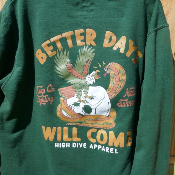 High Dive Sweatshirt Pullover Better Days Bottle Green Jumper Large Cotton Blend - Picture 10 of 10